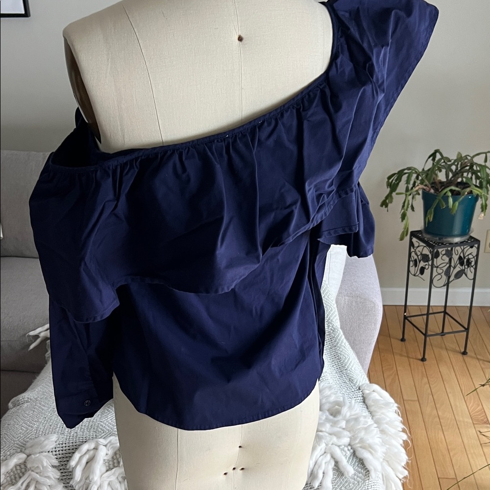 Leith Navy One-Shoulder Ruffle Top - Picture 4 of 5